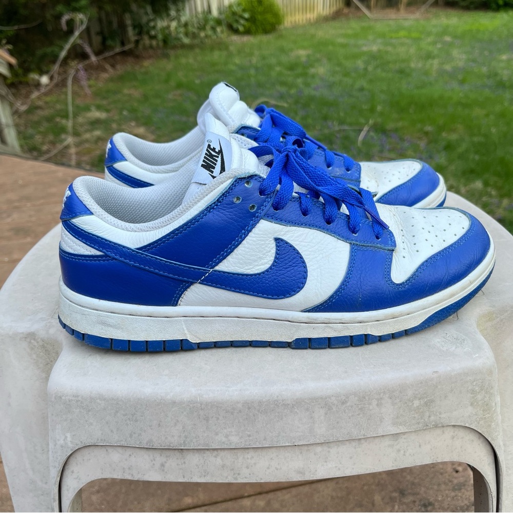 Nike By You DUNK LOW Dodgers Sz 9 White Blue FN0569-900 Worn Patina Fine Leather